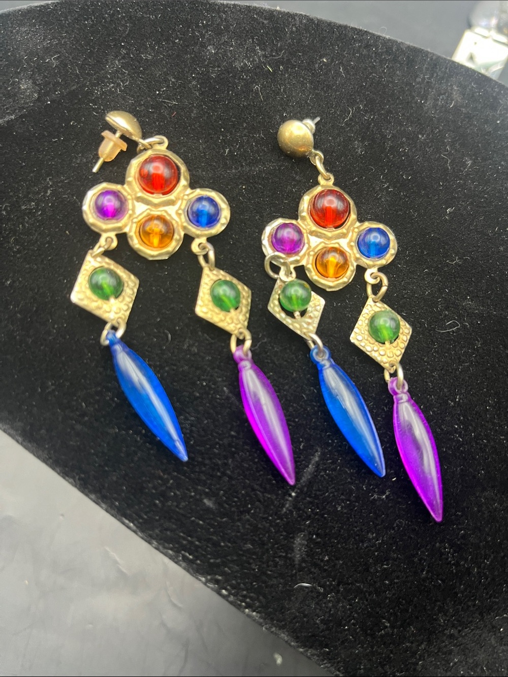 80s vintage dangle colorblock earrings post 90s maximalist eccentric jewelry